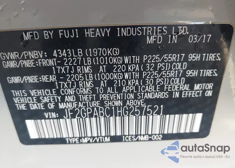 2017 Subaru Crosstrek 2.0I Premium из США, поврежденный, VIN JF2GPABC1HG257521